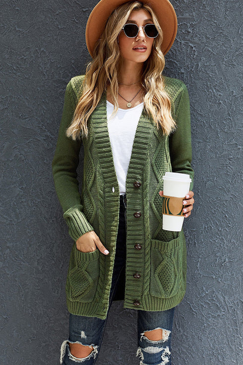 Front Pocket And Buttons Closure Cardigan